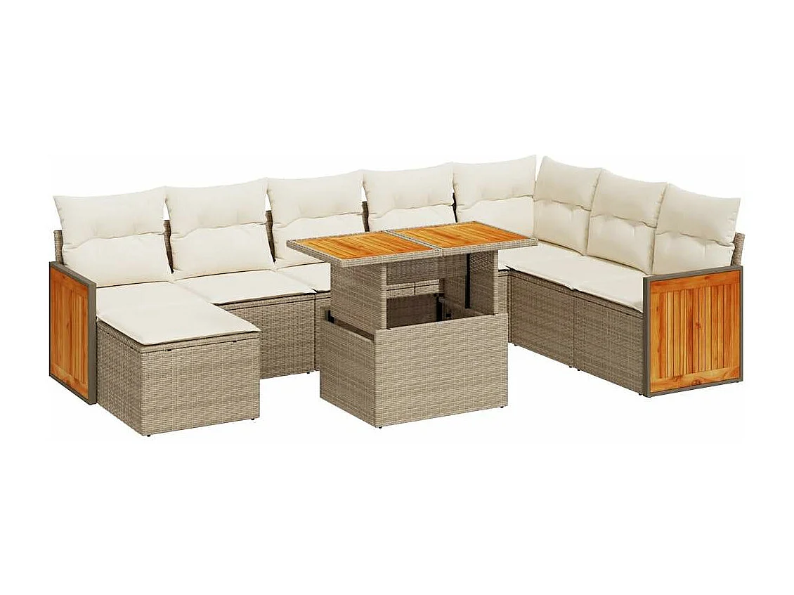 Salon de jardin avec coussins 7 pièces beige résine tressée acacia