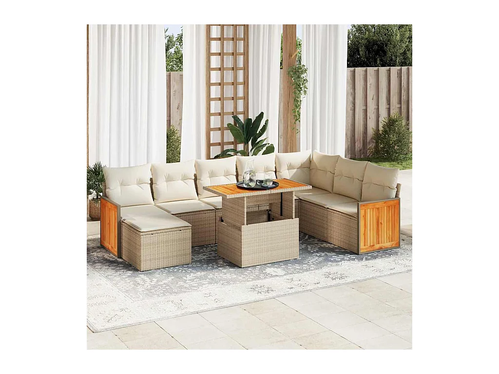 Set sofás jardín y cojines 7 piezas ratán sintético acacia beige
