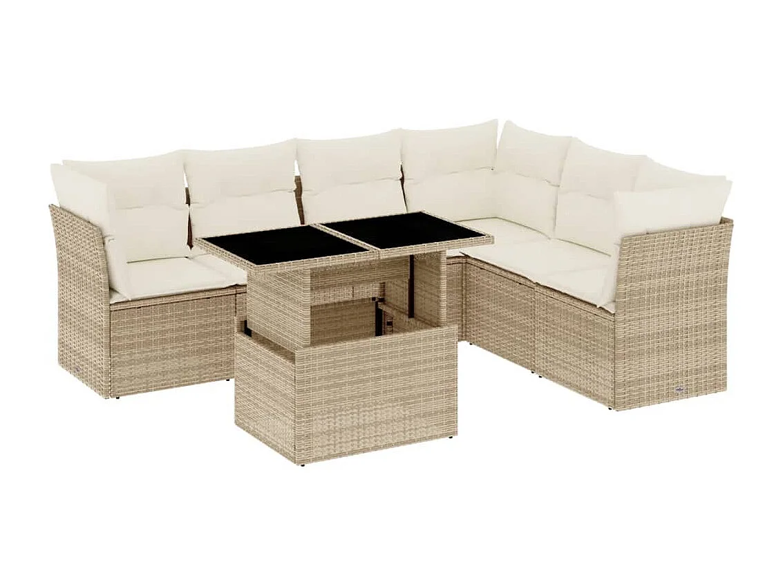 Salon de jardin avec coussins 7 pièces beige résine tressée