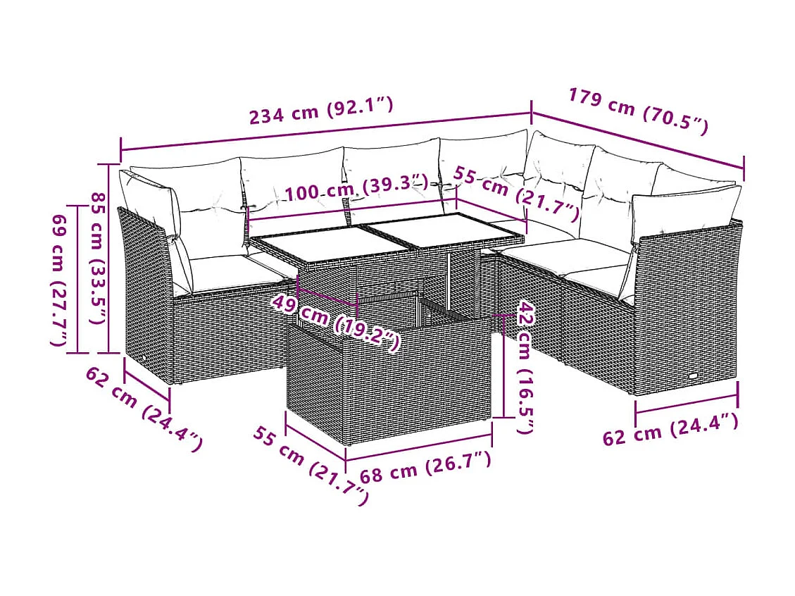 Salon de jardin avec coussins 7 pièces beige résine tressée