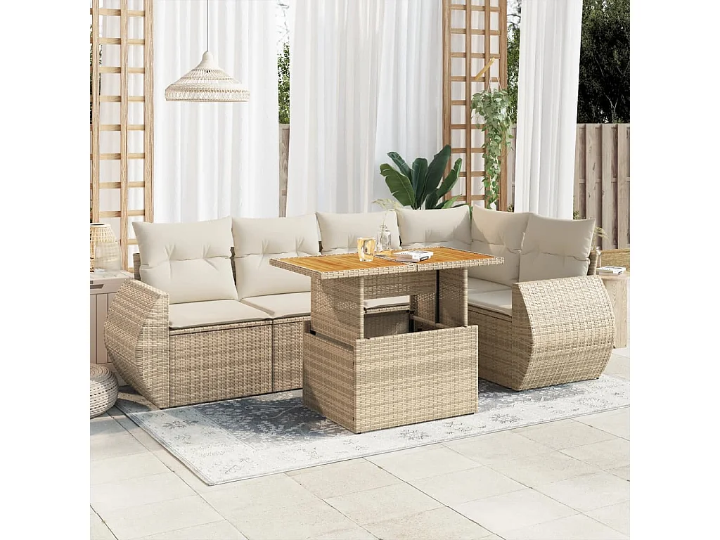 Salon de jardin avec coussins 6 pièces beige résine tressée