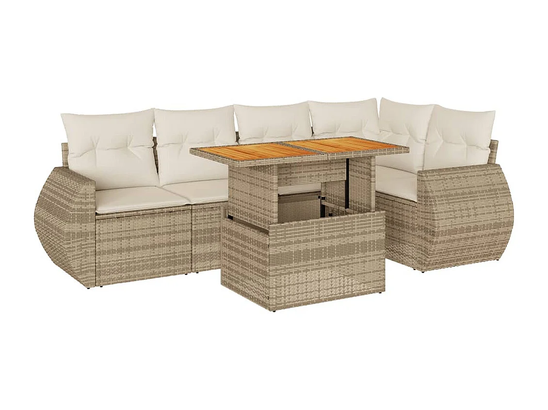 Salon de jardin avec coussins 6 pièces beige résine tressée