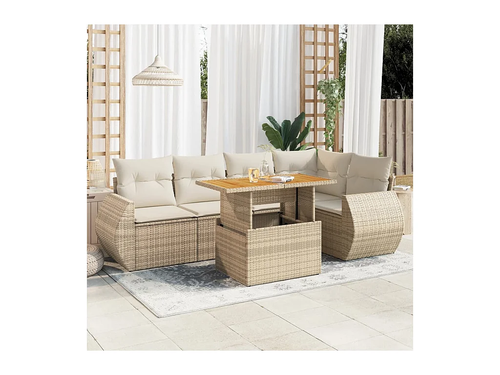 Salon de jardin avec coussins 6 pièces beige résine tressée