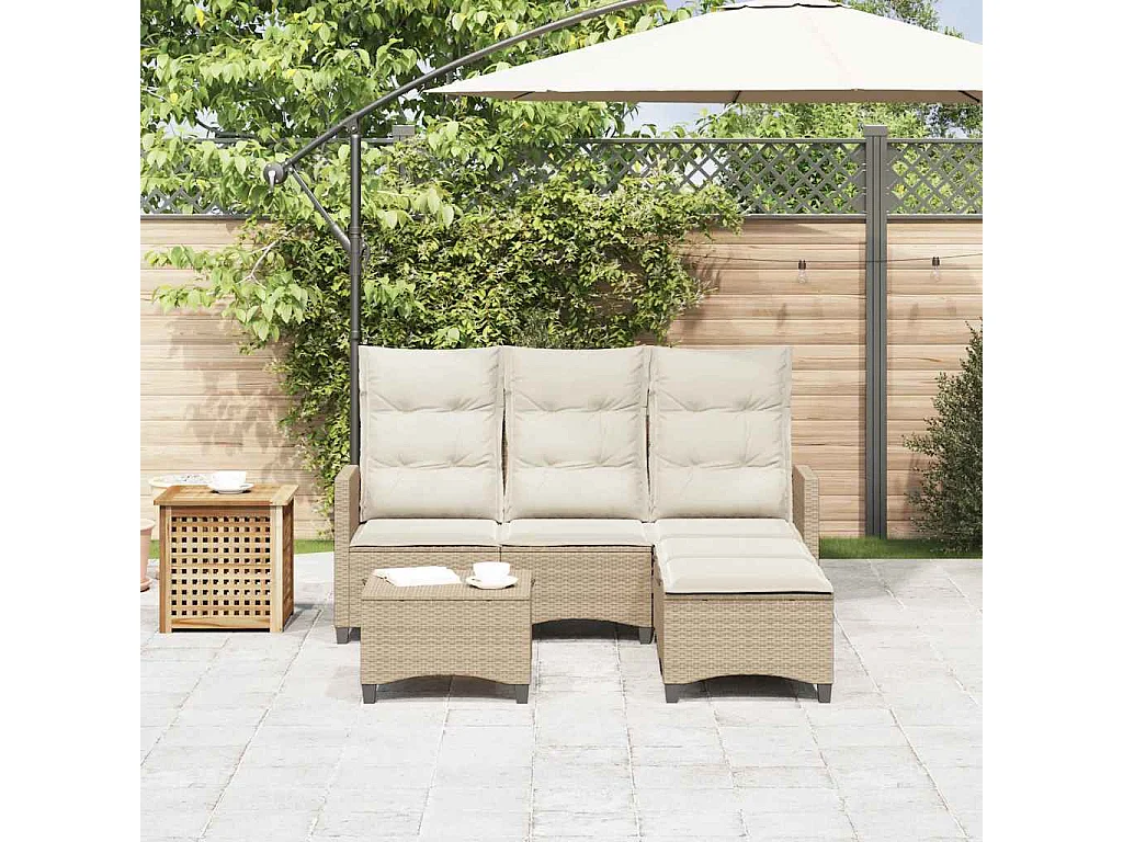 Salon de jardin avec coussins forme de L 3 pièces beige polyrotin