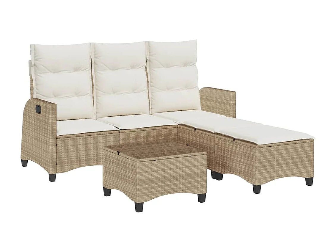 Juego de sofás de jardín en forma de L con cojines 3 piezas beige