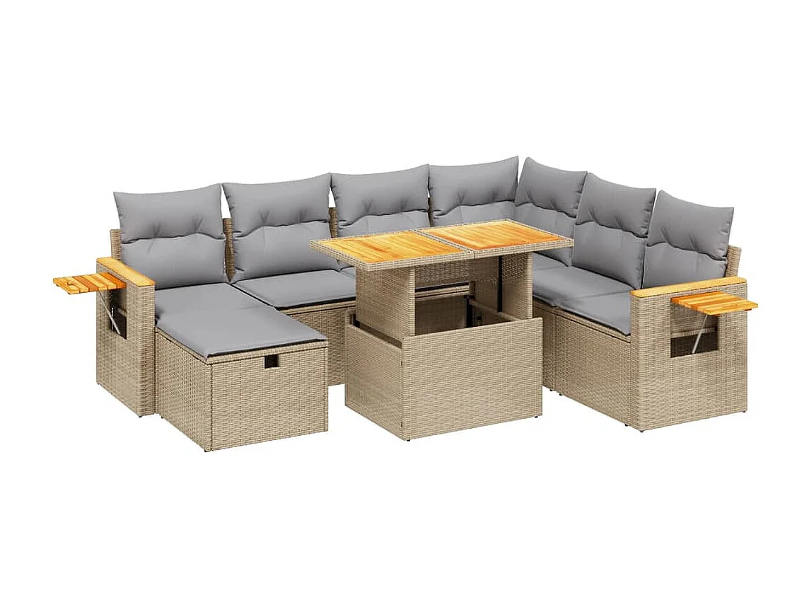 Salon de jardin avec coussins 8 pièces beige résine tressée