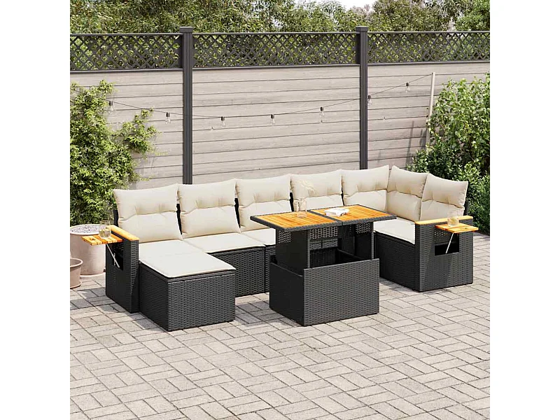 8-delige Loungeset met kussens poly rattan acacia zwart