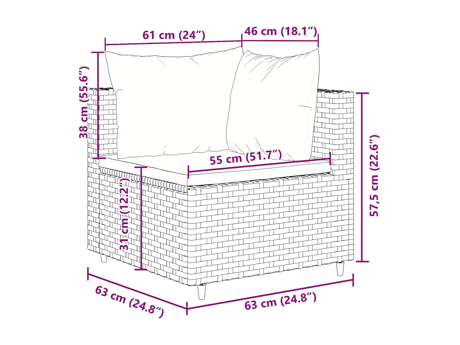 9-delige Loungeset met kussens poly rattan zwart