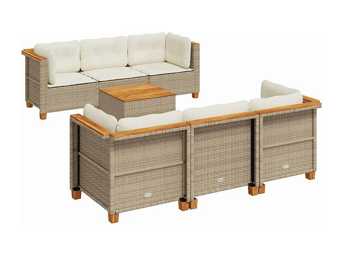 Salon de jardin avec coussins 7 pièces beige résine tressée