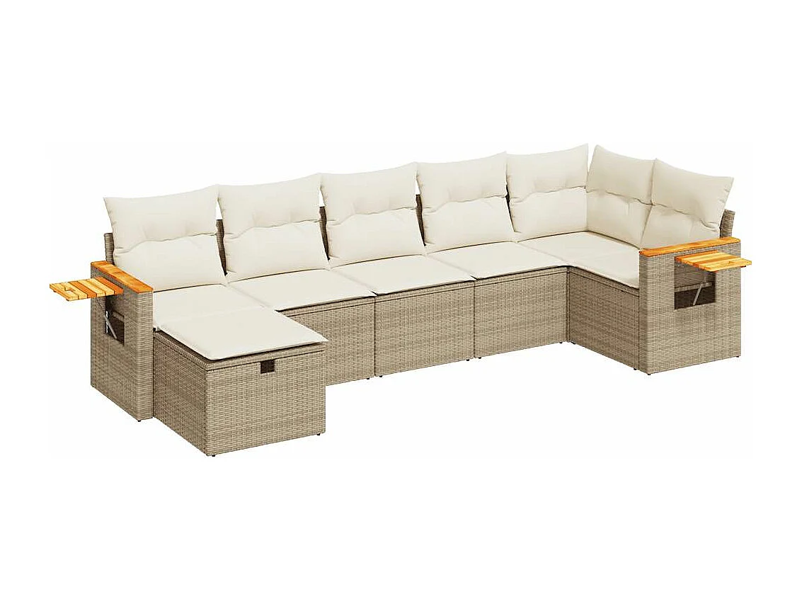 7-delige Loungeset met kussens poly rattan beige
