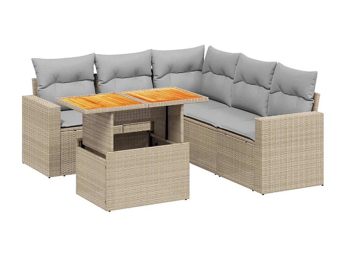 Salon de jardin avec coussins 6 pièces beige résine tressée