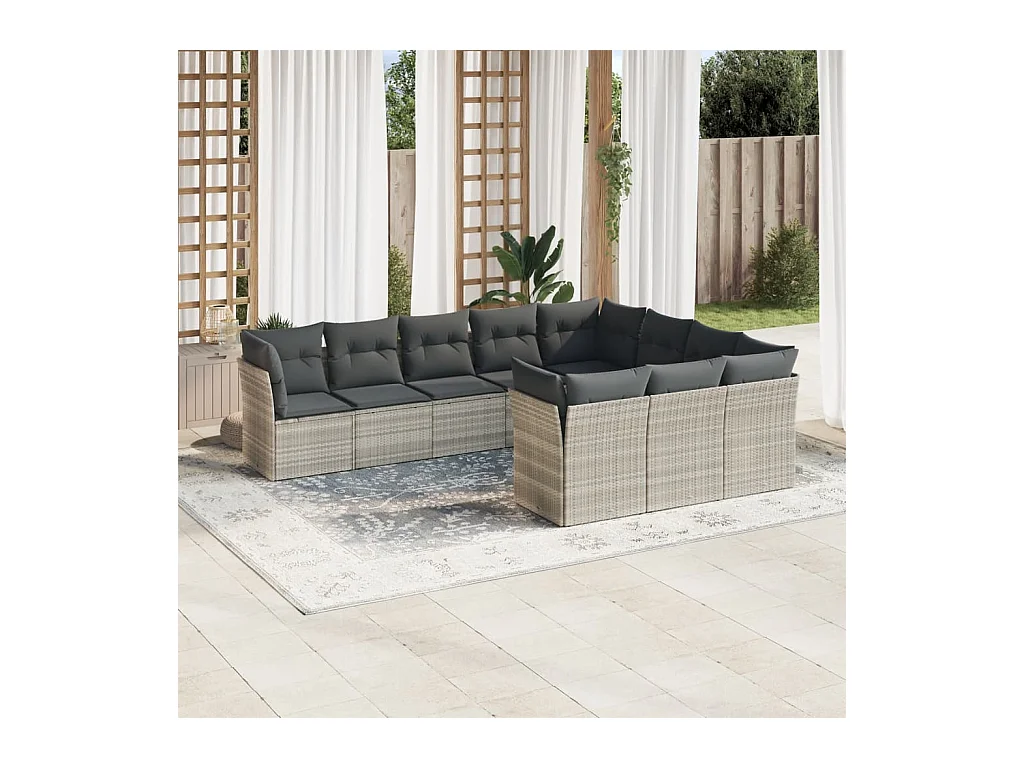 Set sofás jardín 10 piezas con cojines ratán sintético gris claro