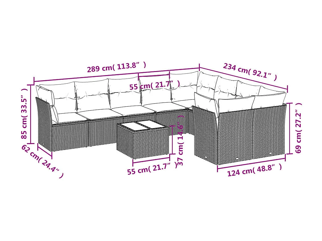 Salon de jardin avec coussins 10 pièces gris clair résine tressée