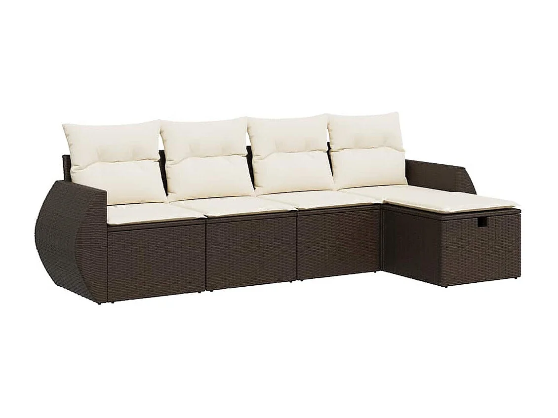 5-delige Loungeset met kussens poly rattan bruin