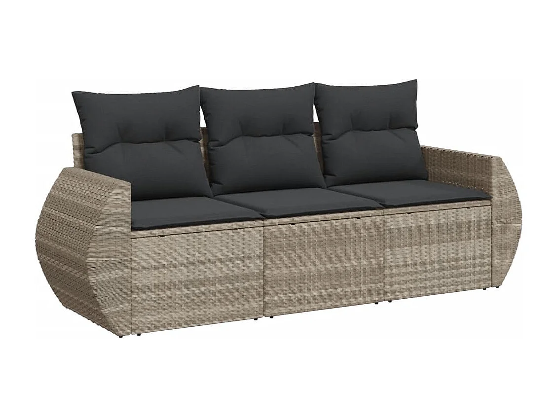 3-delige Loungeset met kussens poly rattan lichtgrijs