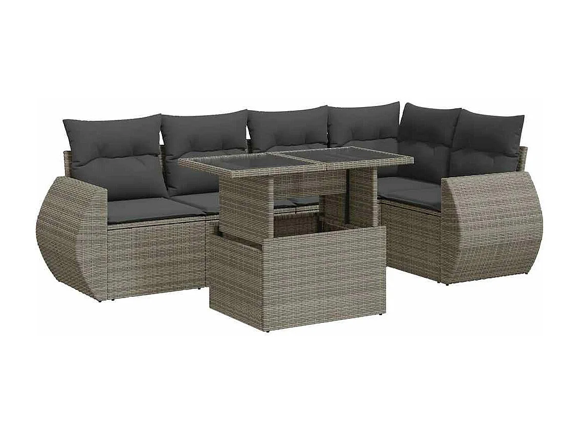 6-delige Loungeset met kussens poly rattan grijs