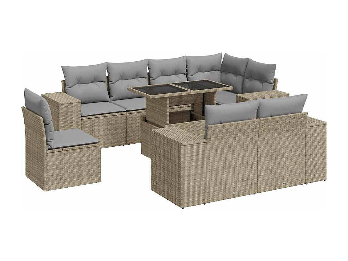 Salon de jardin avec coussins 9 pièces beige résine tressée