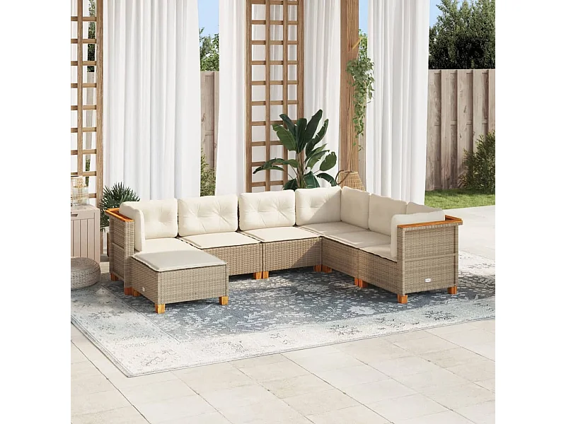 Salon de jardin avec coussins 7 pièces beige résine tressée