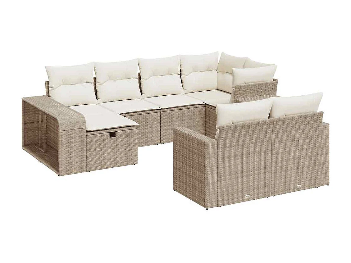 Salon de jardin avec coussins 10 pièces beige résine tressée