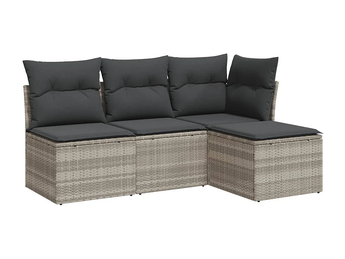 Salon de jardin 4 pièces avec coussins gris clair résine tressée