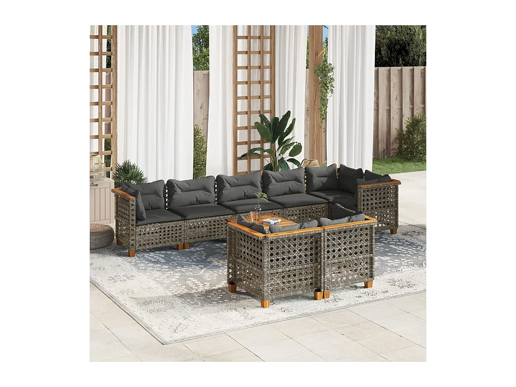 Salon de jardin 9 pièces avec coussins gris résine tressée