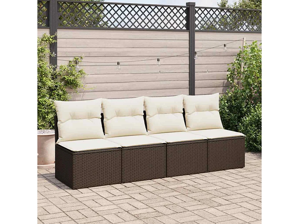 Salon de jardin 2 pièces avec coussins marron résine tressée acacia