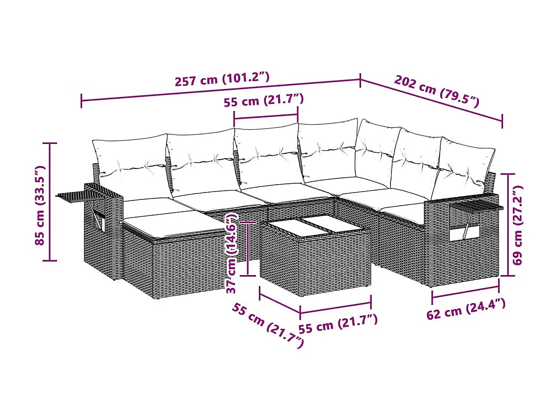 Salon de jardin 8 pièces avec coussins gris clair résine tressée