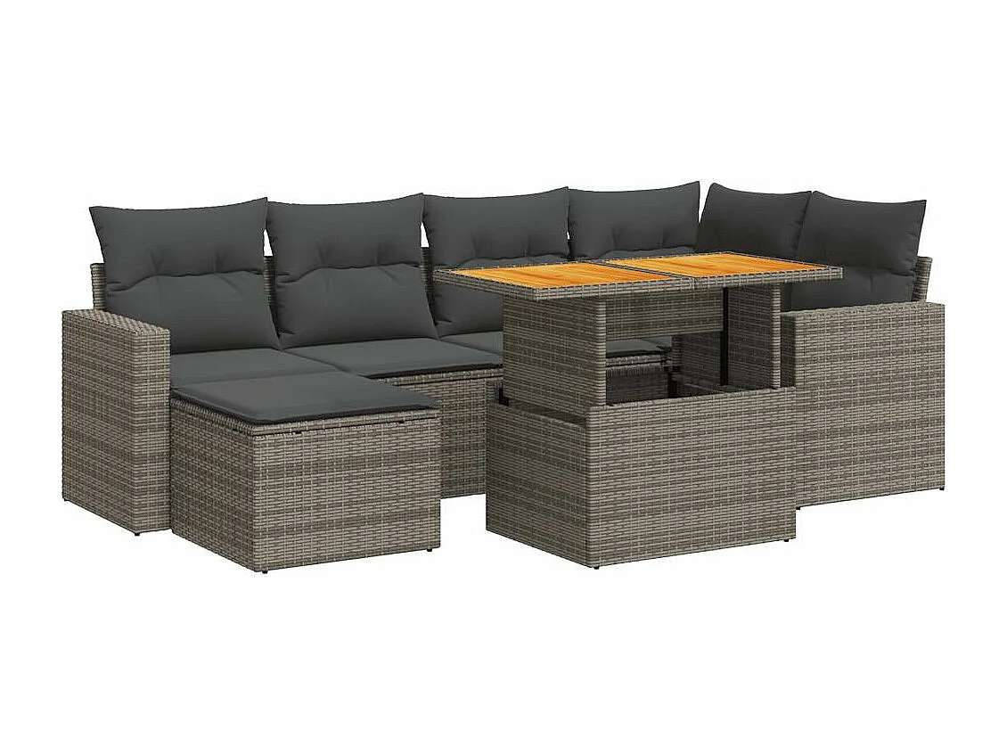Salon de jardin avec coussins 7 pièces gris résine tressée