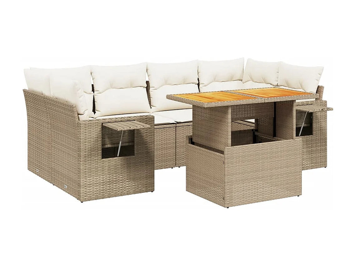 Salon de jardin avec coussins 7 pièces beige résine tressée
