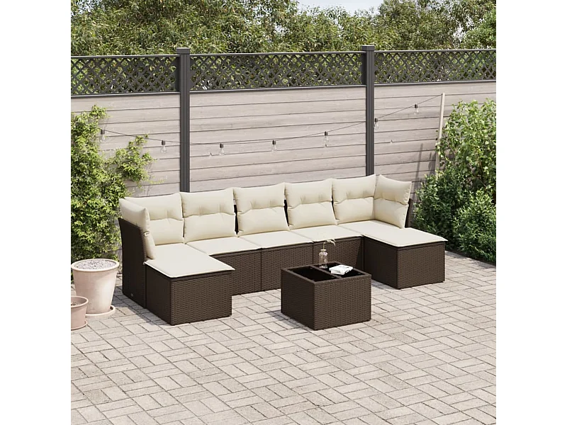 8-delige Loungeset met kussens poly rattan bruin