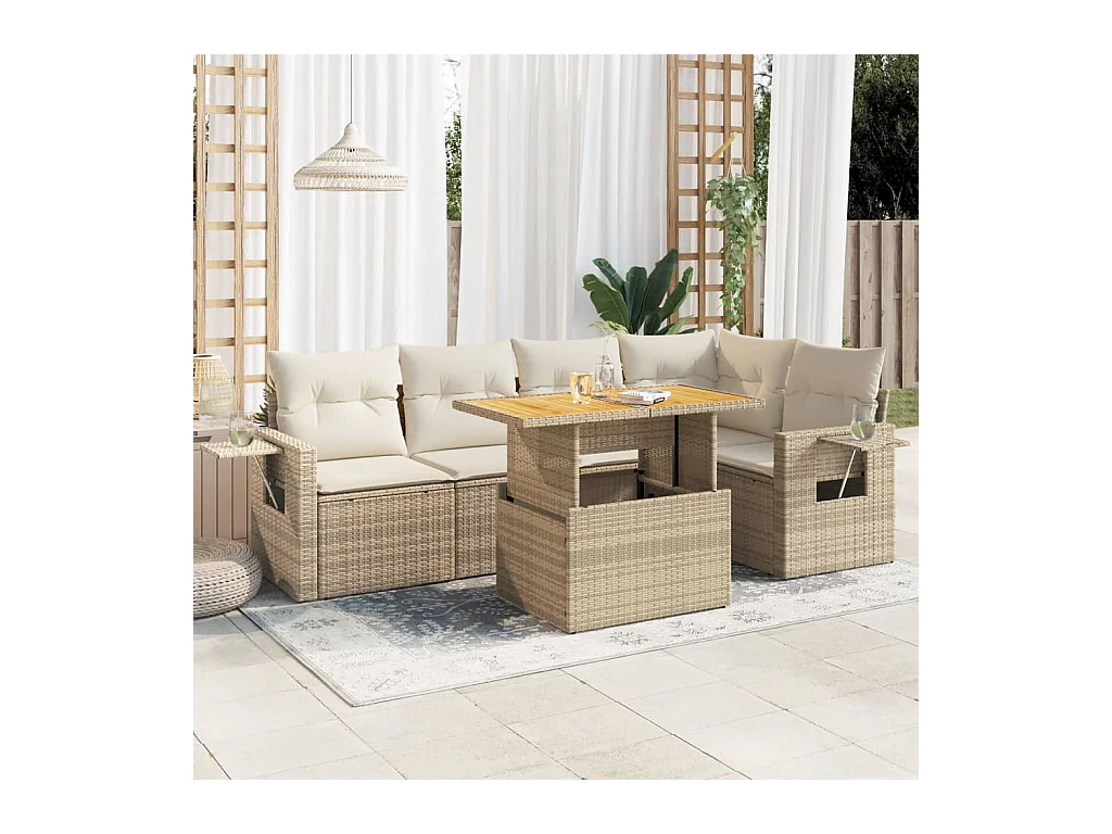 Juego de sofás jardín con cojines 6 piezas ratán sintético beige
