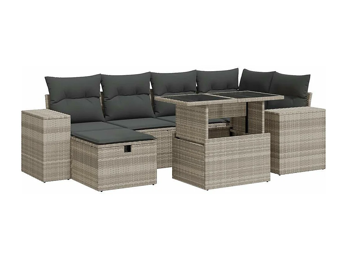 Salon de jardin 8 pièces avec coussins gris clair résine tressée