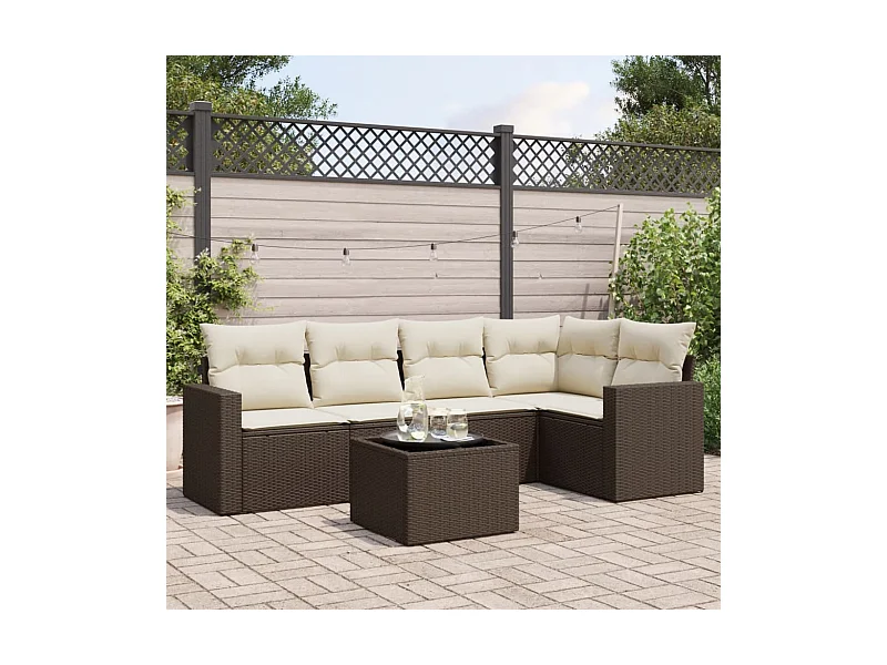 Salon de jardin avec coussins 6 pièces marron résine tressée