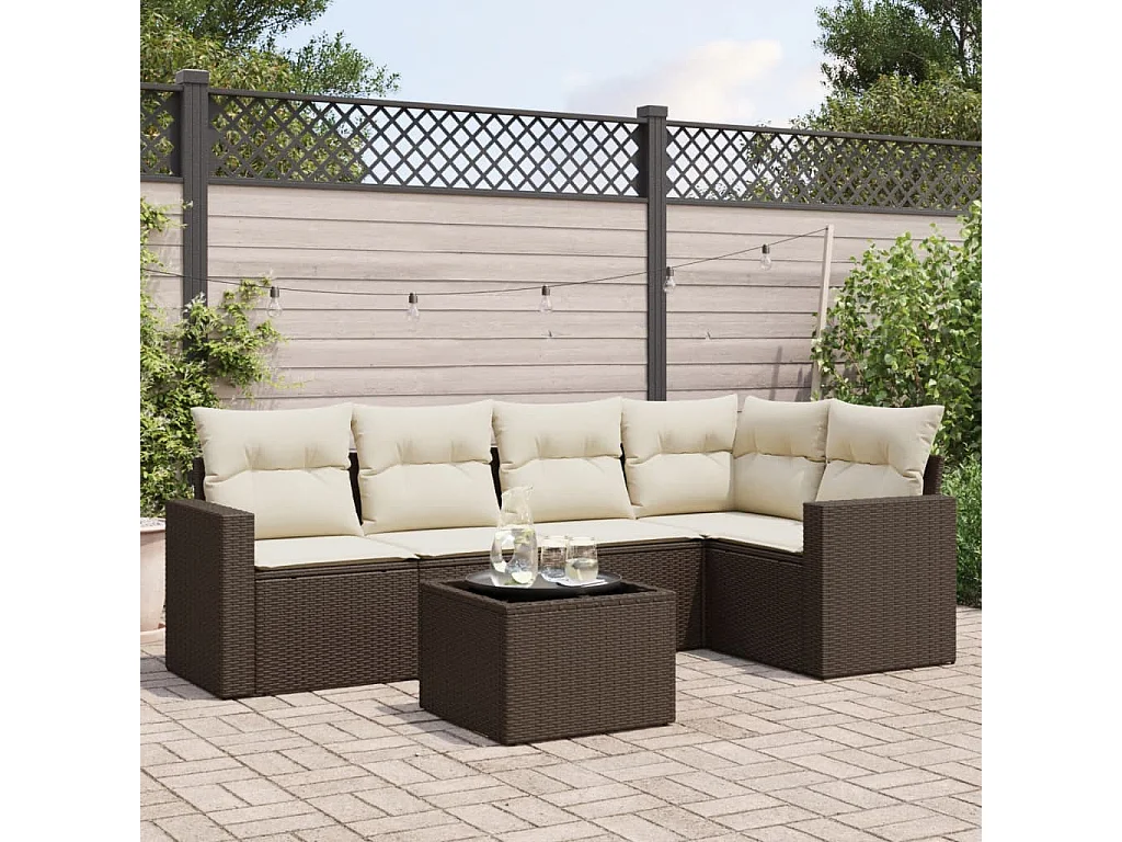 Salon de jardin avec coussins 6 pièces marron résine tressée