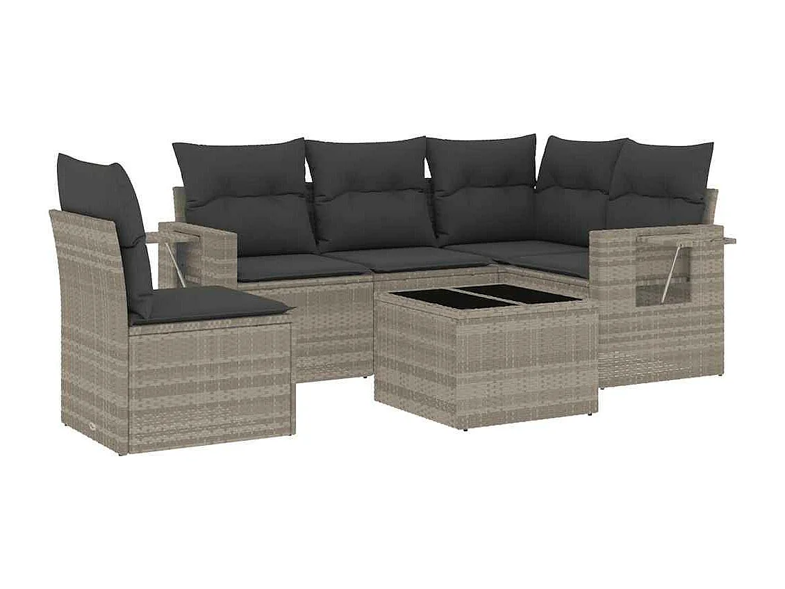 Salon de jardin 6 pièces avec coussins gris clair résine tressée