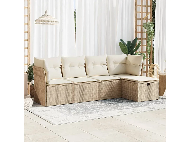 Salon de jardin avec coussins 5 pièces beige résine tressée