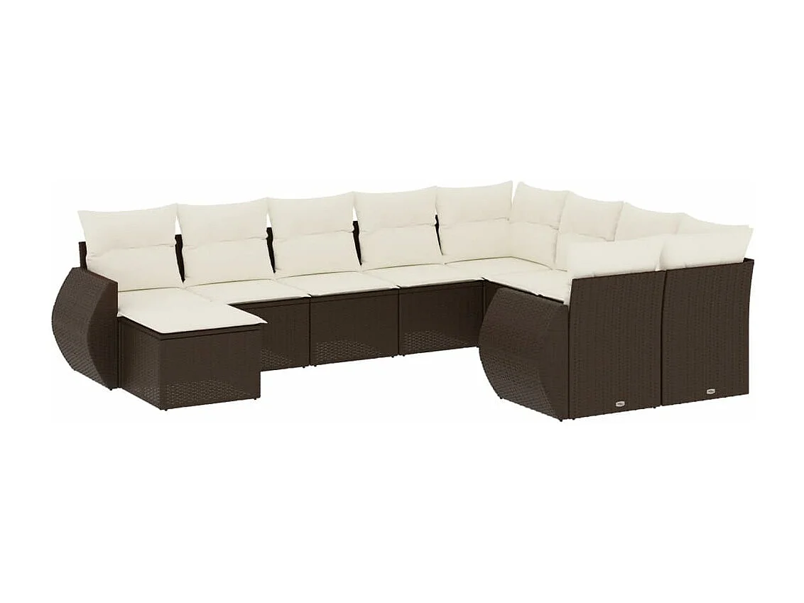 Salon de jardin 10 pièces avec coussins marron résine tressée