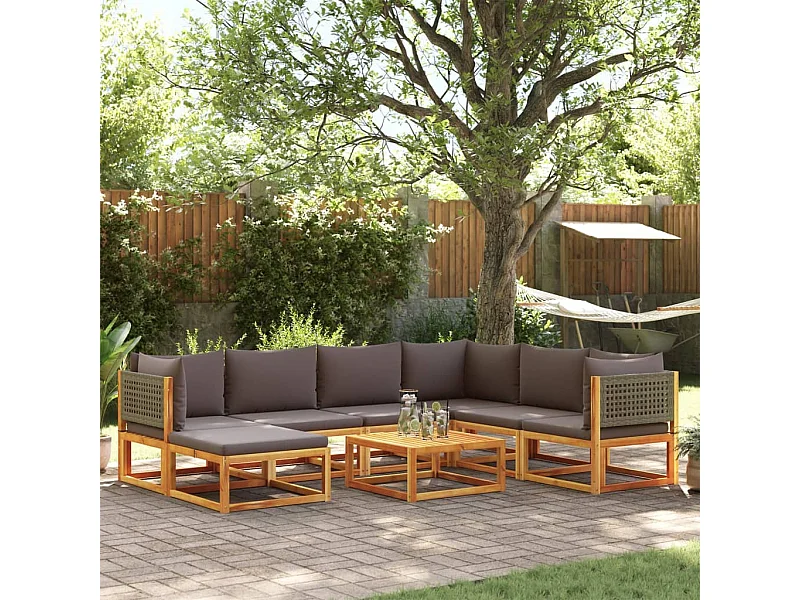 8 peças conjunto de sofás de jardim com almofadões acácia maciça