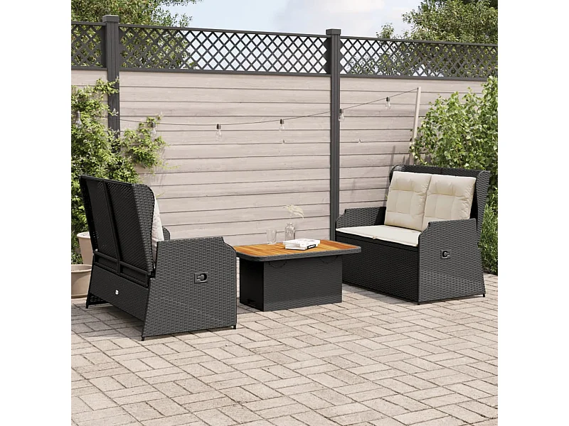 Salon de jardin 3 pièces avec coussins Noir Résine tressée