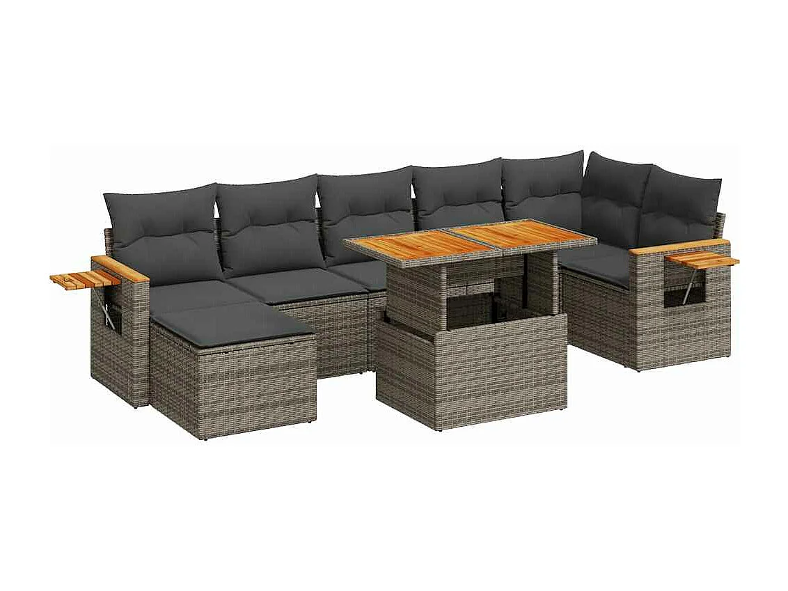 Salon de jardin avec coussins 8 pièces gris résine tressée acacia