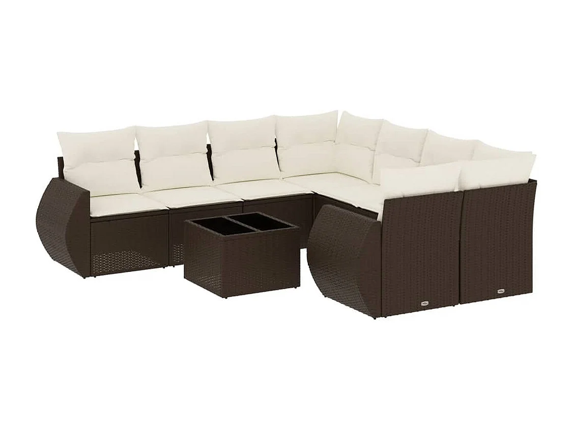 9-delige Loungeset met kussens poly rattan bruin