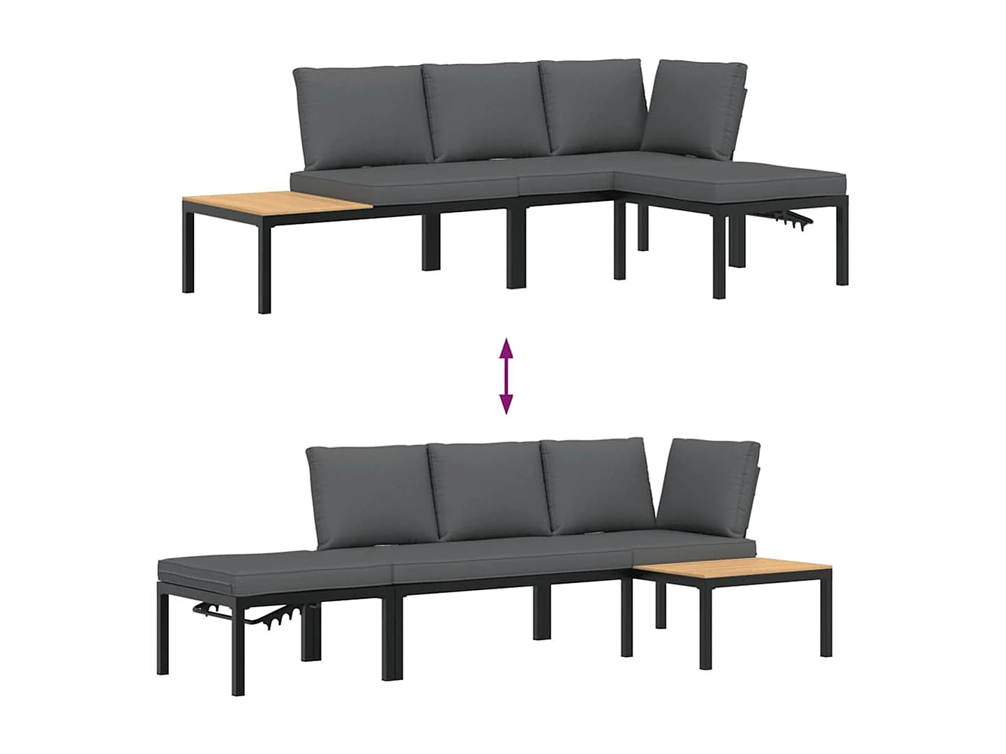 Set de sofás de jardín con cojines 3 piezas aluminio negro