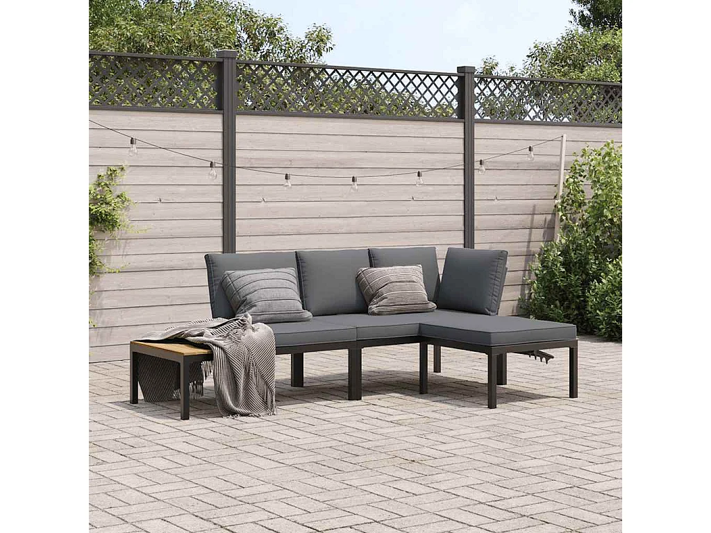 Salon de jardin 3 pièces avec coussins noir aluminium