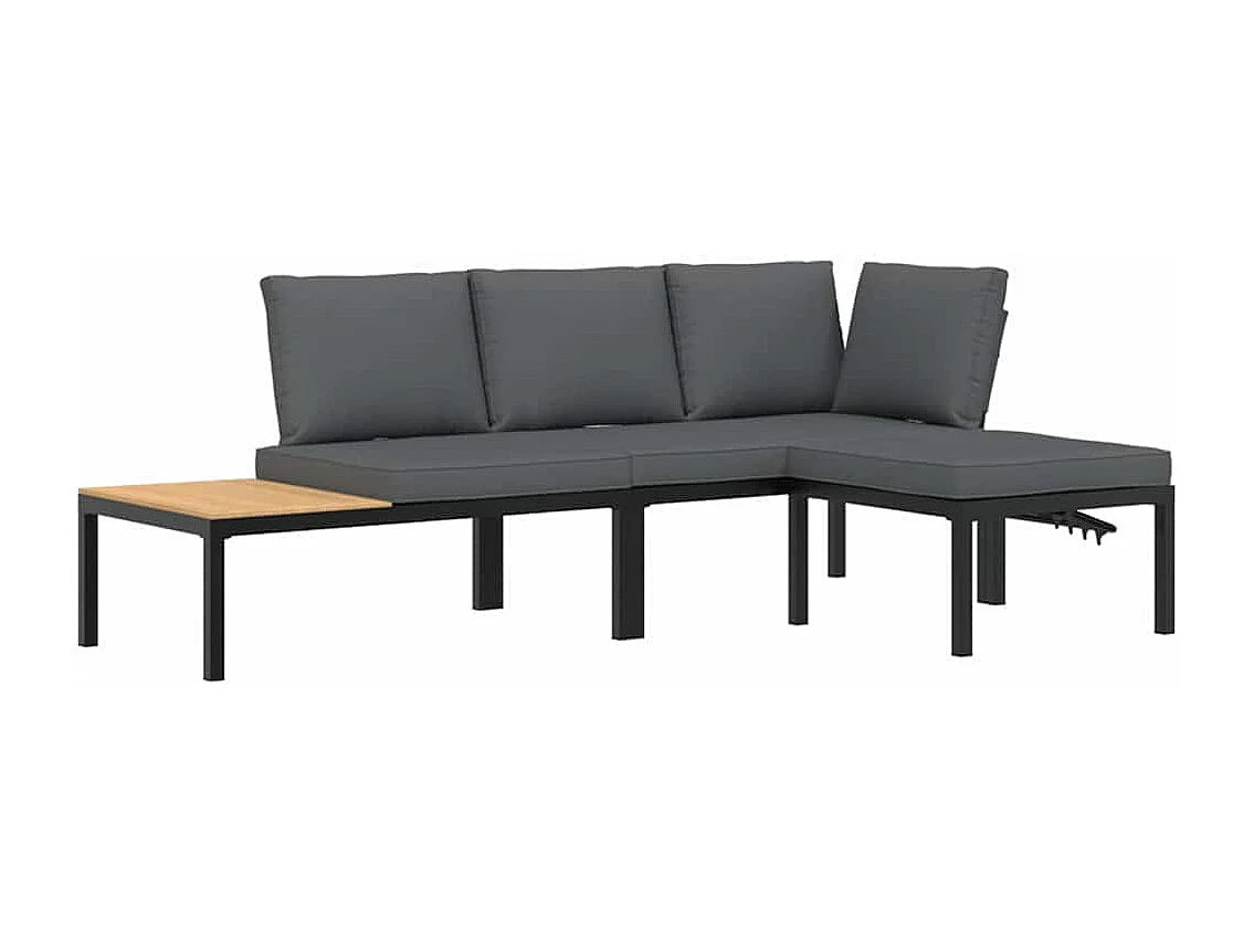 Salon de jardin 3 pièces avec coussins noir aluminium