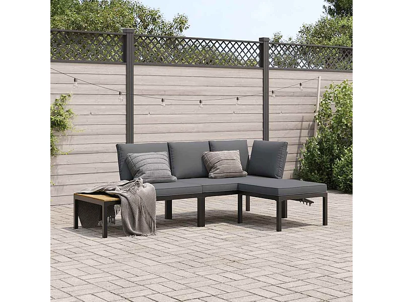 Salon de jardin 3 pièces avec coussins noir aluminium