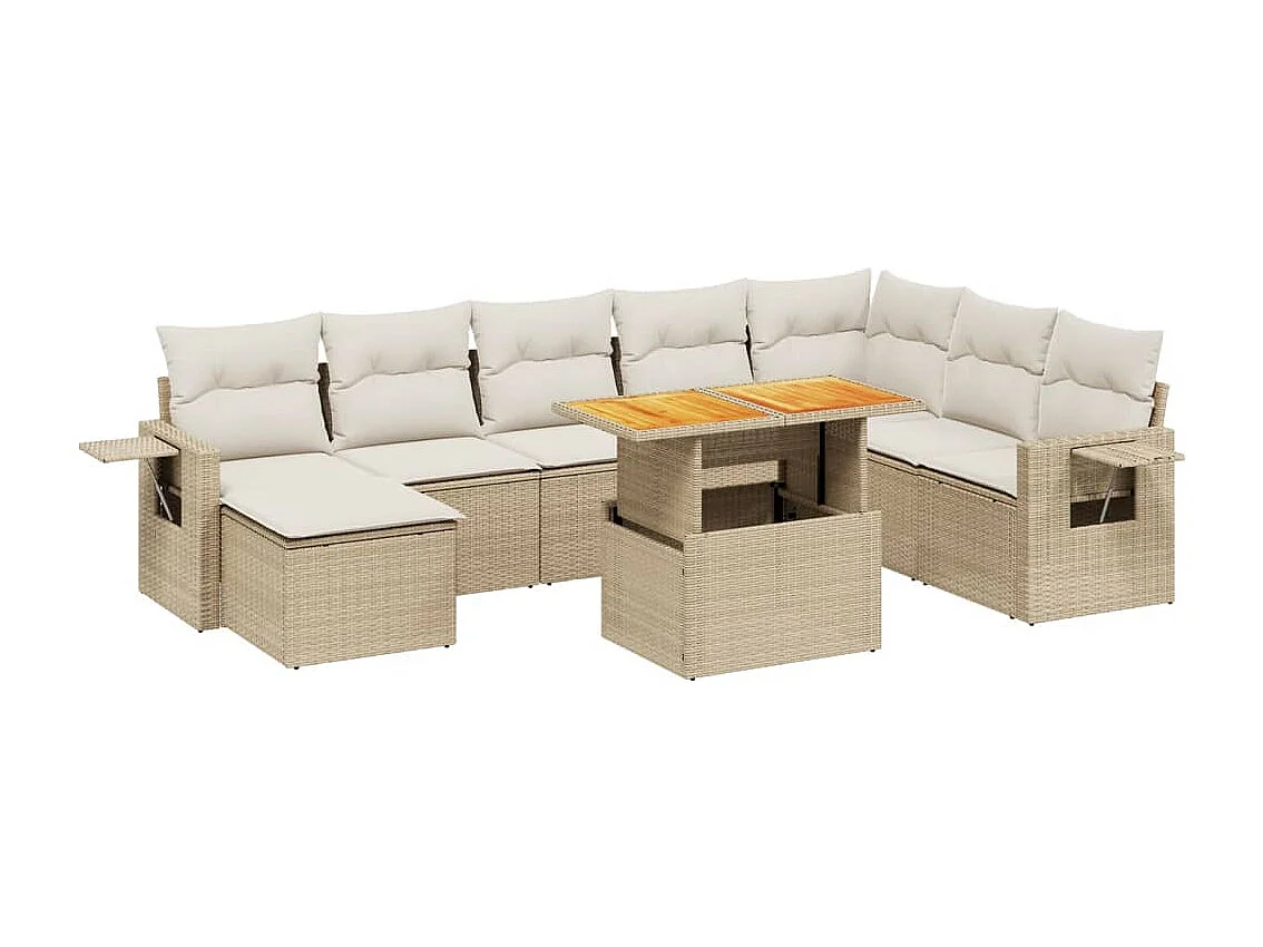 Salon de jardin avec coussins 9 pièces beige résine tressée