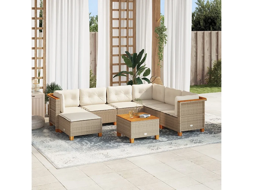 Salon de jardin avec coussins 8 pièces beige résine tressée