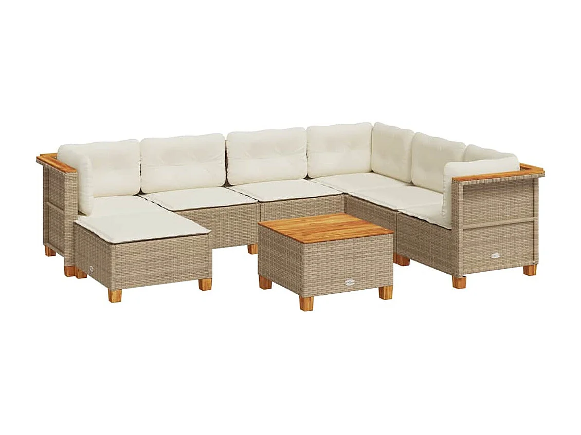 Salon de jardin avec coussins 8 pièces beige résine tressée