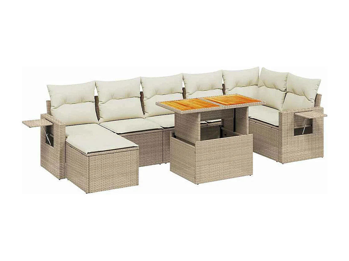 8-delige Loungeset met kussens poly rattan beige