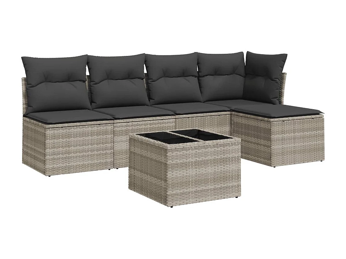 6-delige Loungeset met kussens poly rattan lichtgrijs